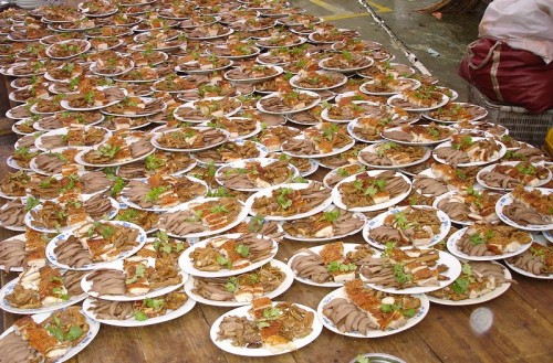 A lot of cold meat dishes for a wedding banquet