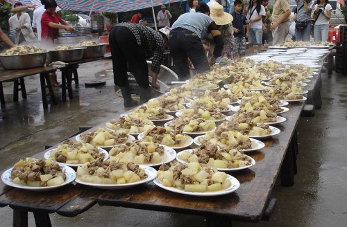 Lots of meat and potato dishes for the wedding banquet