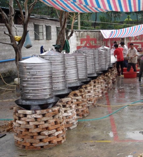 Lots of steamers for cooking for a wedding banquet