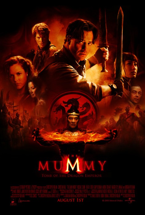 'The Mummy 3: Tomb of the Dragon Emperor' movie poster with Brendan Frasier, Jet Li, Michelle Yeoh.