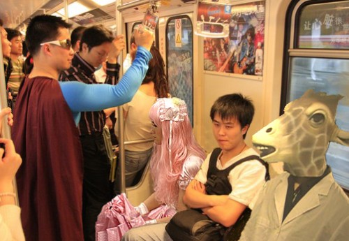 Shanghai metro costume people panoramic photoshop