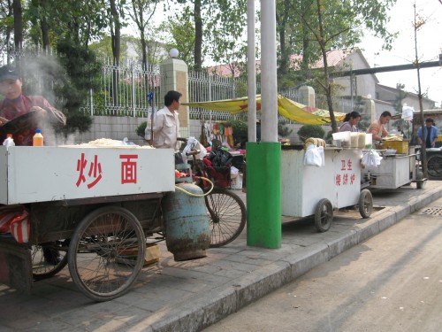 Examples of street-side food carts and snack vendors in China