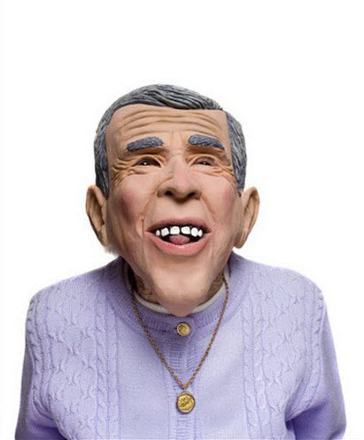 Crazy old lady wearing George W. Bush mask.