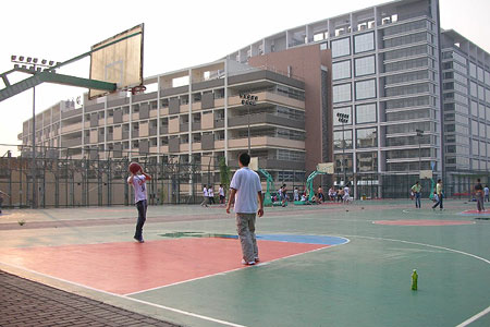 A basketball court at a Foxconn factory in Shenzhen that produces iPhones.