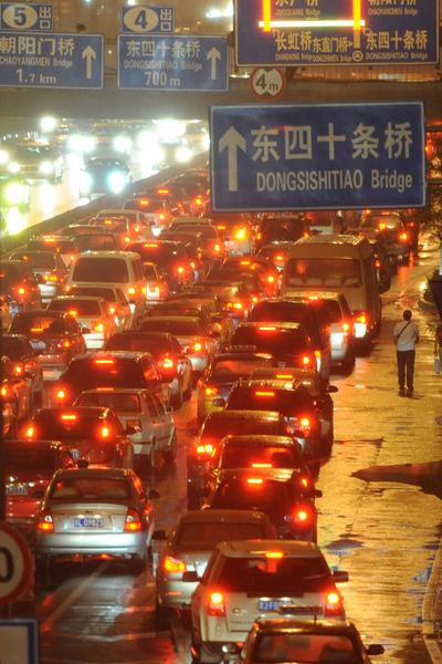 Severe traffic congestion in Beijing on September 17, 2010 setting a new record.