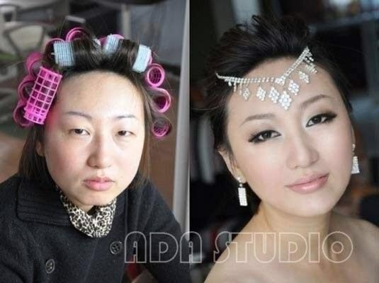 Asian girls with makeup vs. without makeup.