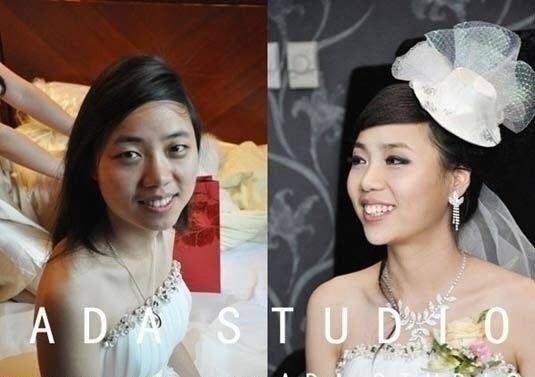 Chinese girls before and after makeup.