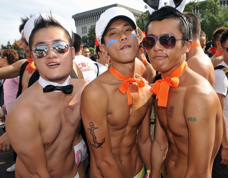 October 31, Taiwan's gay parade, picture of half-naked homosexuals par...